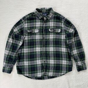 Wrangler Men’s Large Green Flannel Plaid Button Down Shirt Long Sleeve